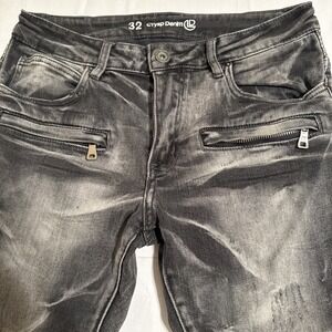 JEANS DISTRESSED SKINNY Crysp Denim Men's M32 Black Biker Moto  Rip Stretch